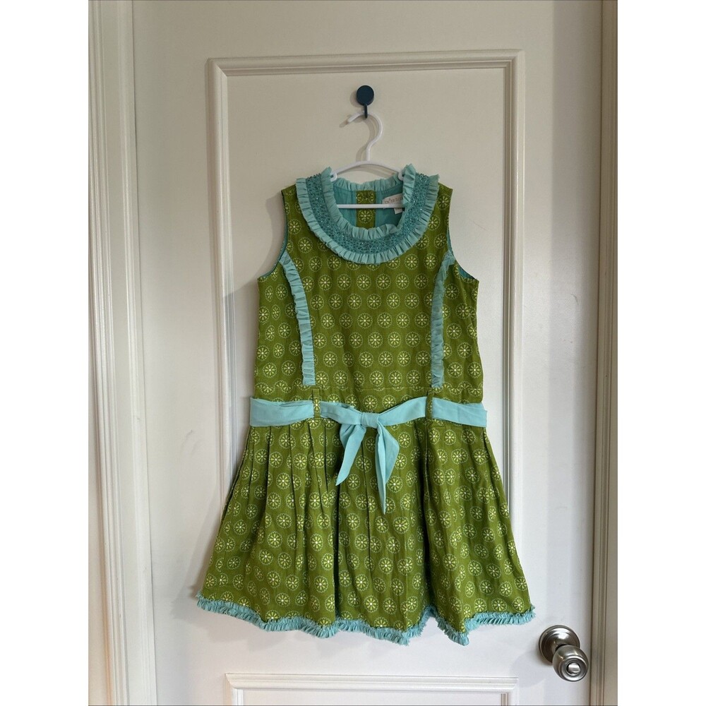 Trish Scully Child Size 8 Green Blue Dress Ruffle